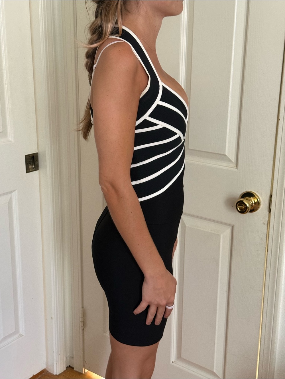 VINTAGE Herve Leger COUTURE! black and white bodycon dress from the 1990s. XS. - Picture 3 of 9